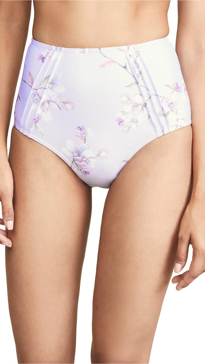 Peony Swimwear Pintucked Hi Waist Bikini Bottoms