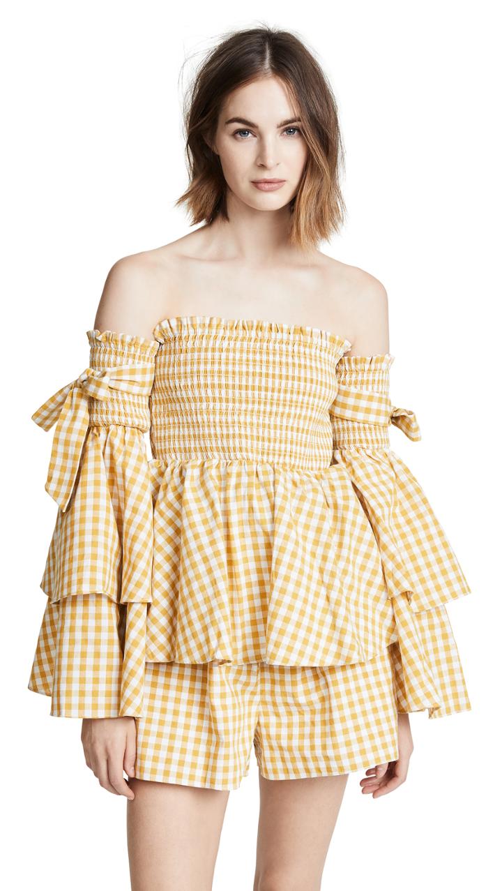 English Factory Smocked Off Shoulder Blouse