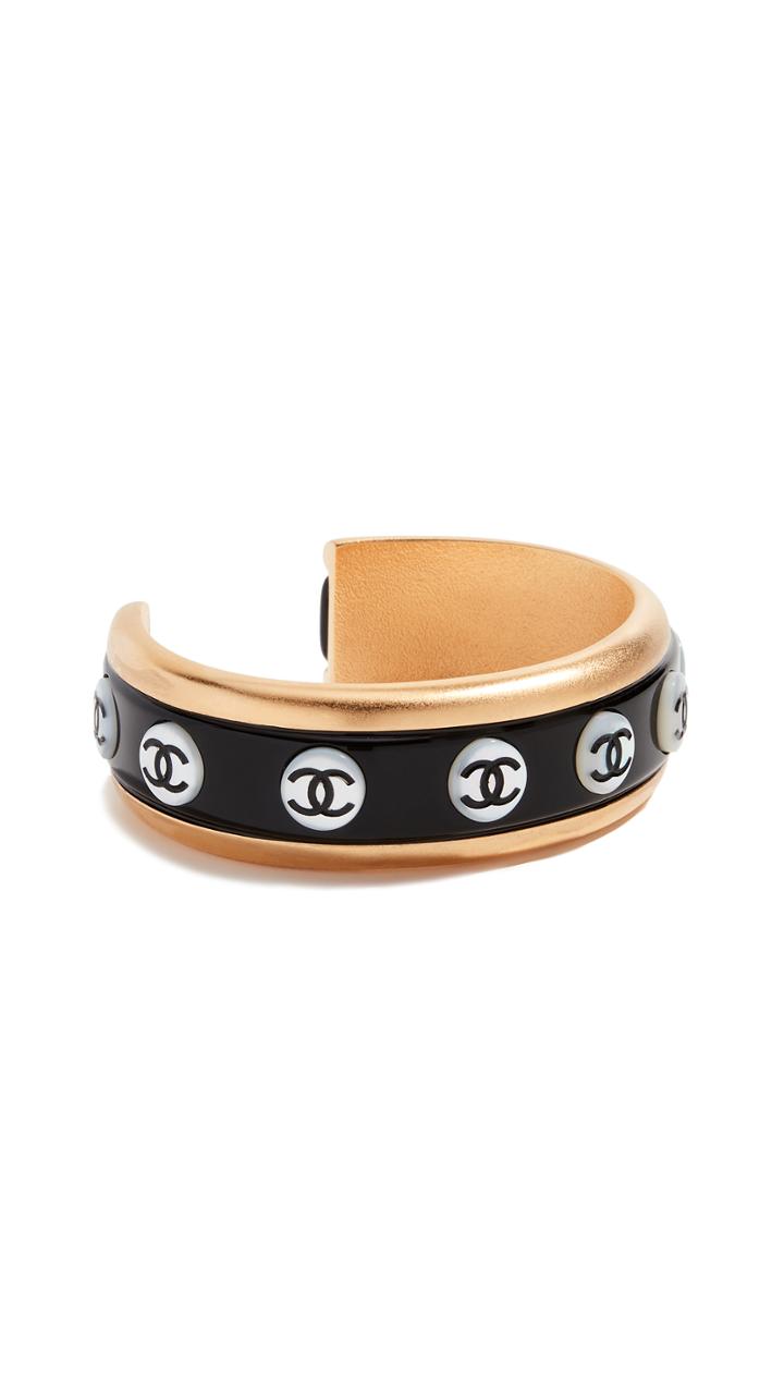 What Goes Around Comes Around Chanel Black Gold Cuff Bracelet