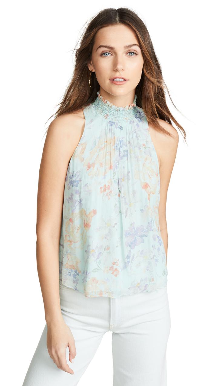 Alice Olivia Annmarie Smocked High Neck Tank