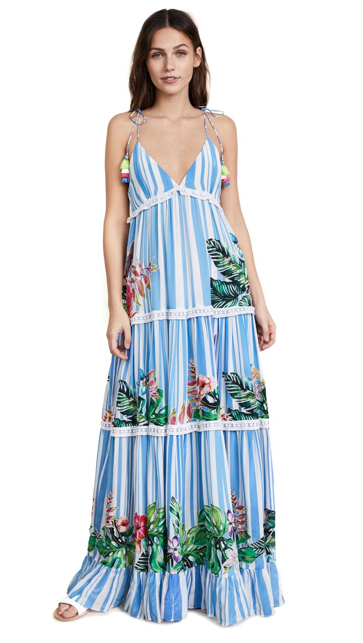 Rococo Sand Stripe Blossom Long Dress