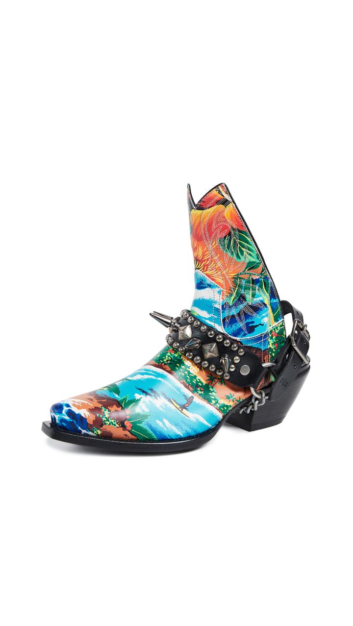 R13 Hawaiian Printed Ankle Half Cowboy Boots