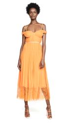 Self Portrait Orange Off Shoulder Pleated Chiffon Dress