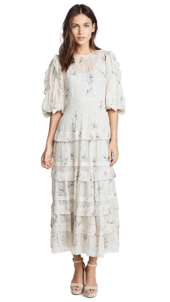 Rebecca Taylor Long Sleeve Faded Floral Dress
