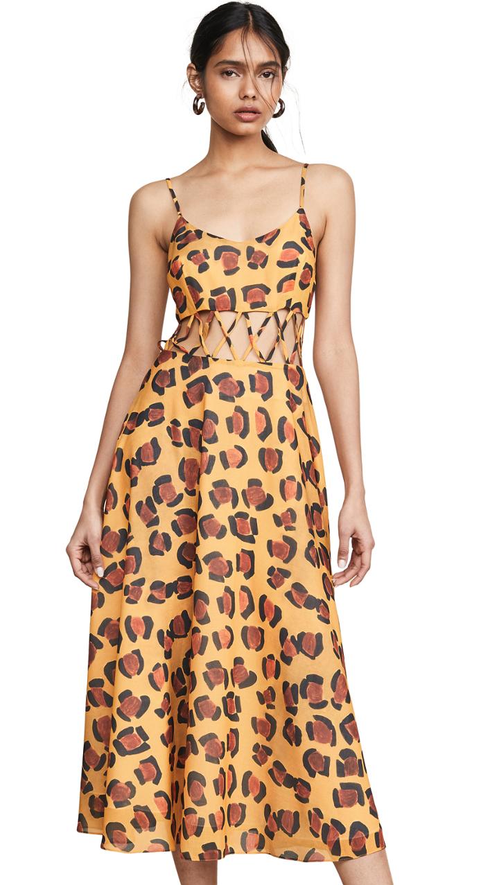 Tata Naka Strappy Trellis Leopard Dress