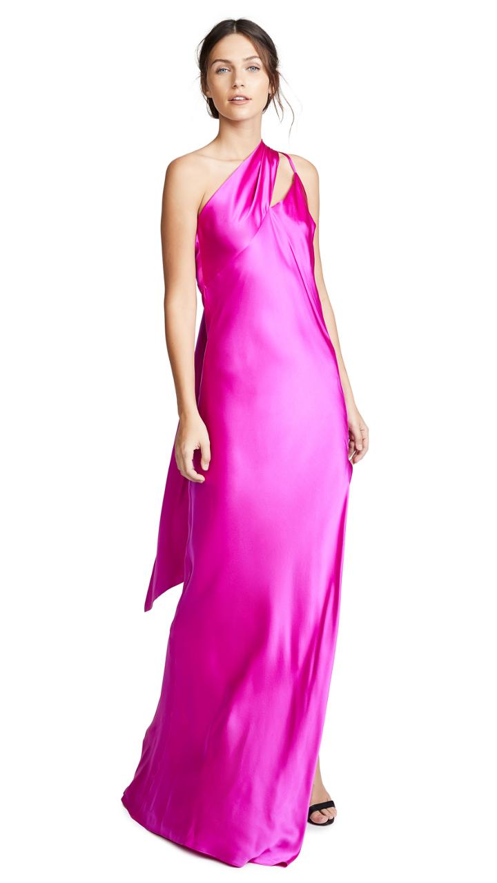 Michelle Mason One Shoulder Gown With Tie