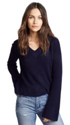 Ryan Roche V Neck Cashmere Sweater With Flared Sleeves