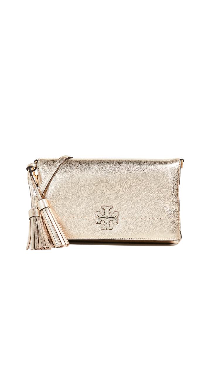 Tory Burch Mcgraw Metallic Fold Over Crossbody Bag
