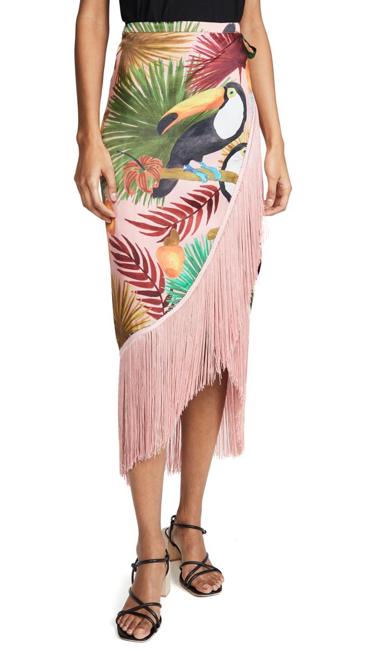 Farm Rio Tropical Tucano Fringe Wrap Skirt