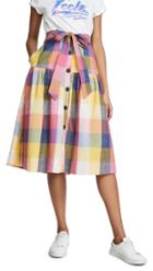 English Factory Gingham Midi Skirt With Tie