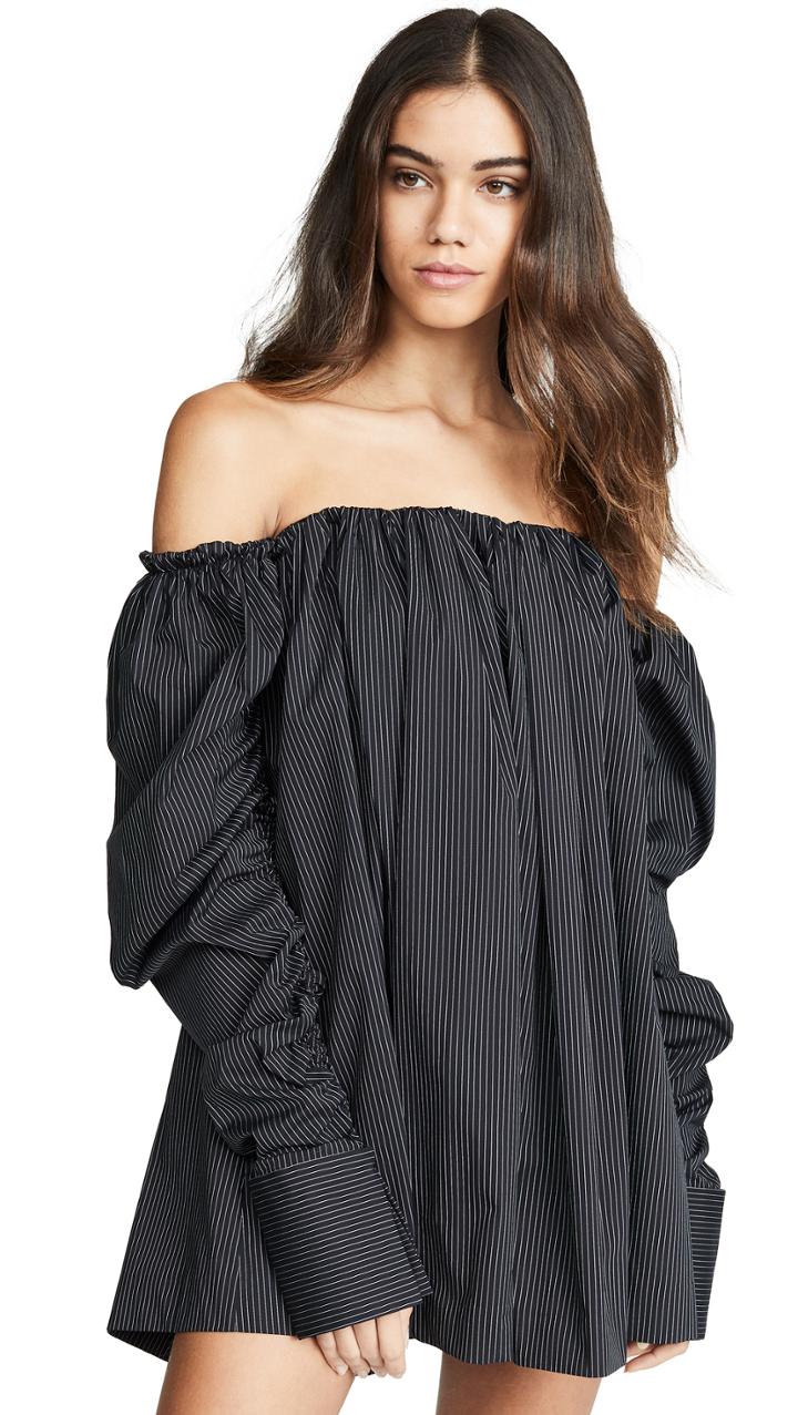 Jourden Pinstripe Off Shoulder Mini Dress