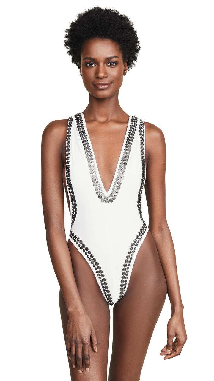 Norma Kamali Gunmetal Stud Marissa One Piece Swimsuit