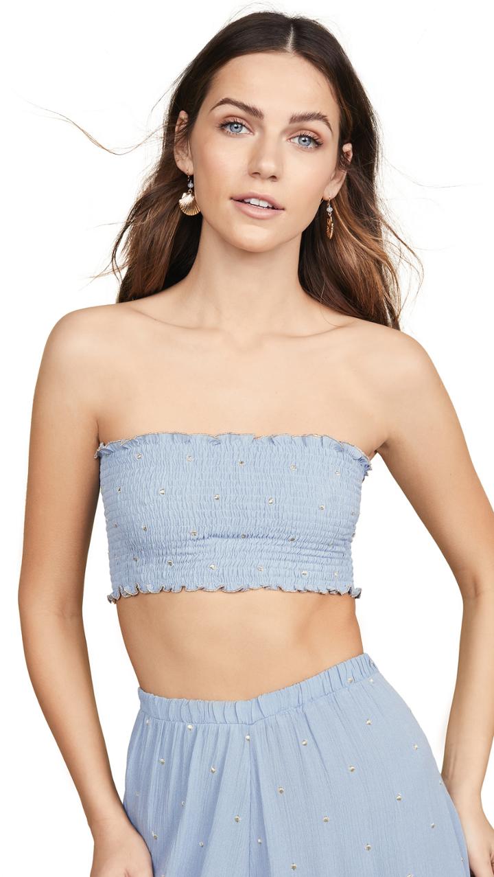 Chio Polka Dot Embroidered Smocked Top