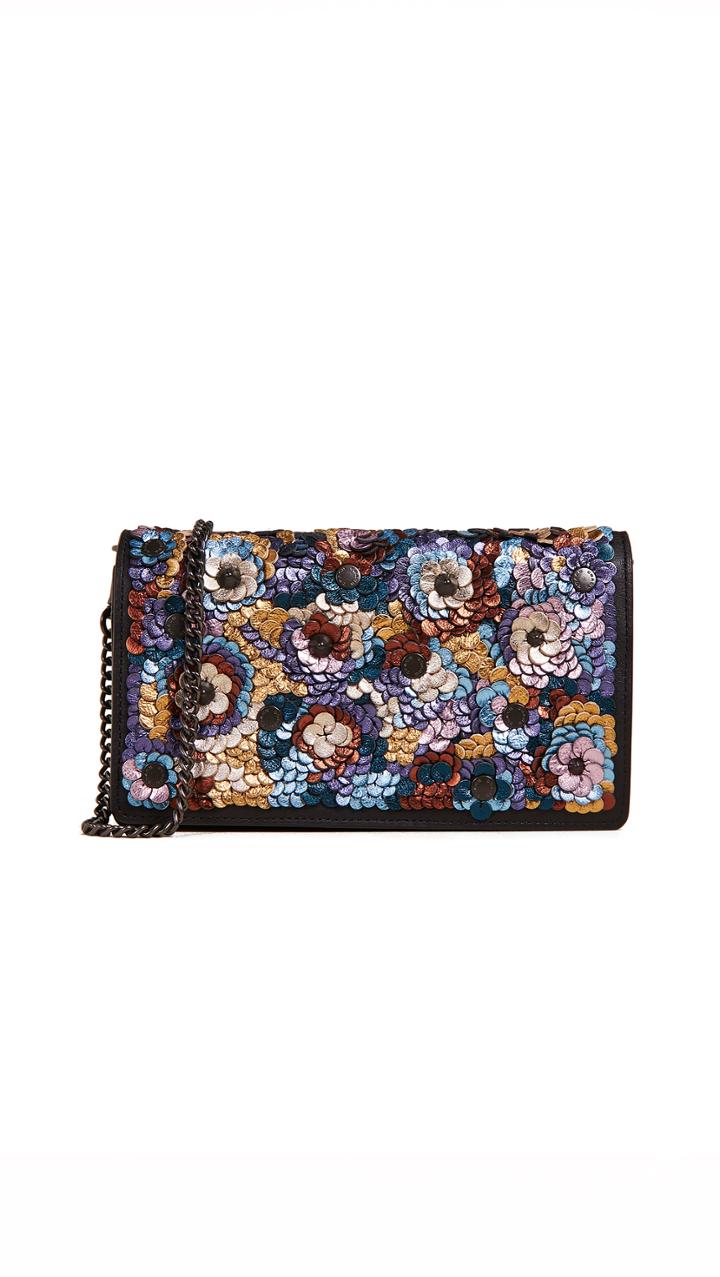 Coach 1941 Leather Sequin Foldover Chain Clutch