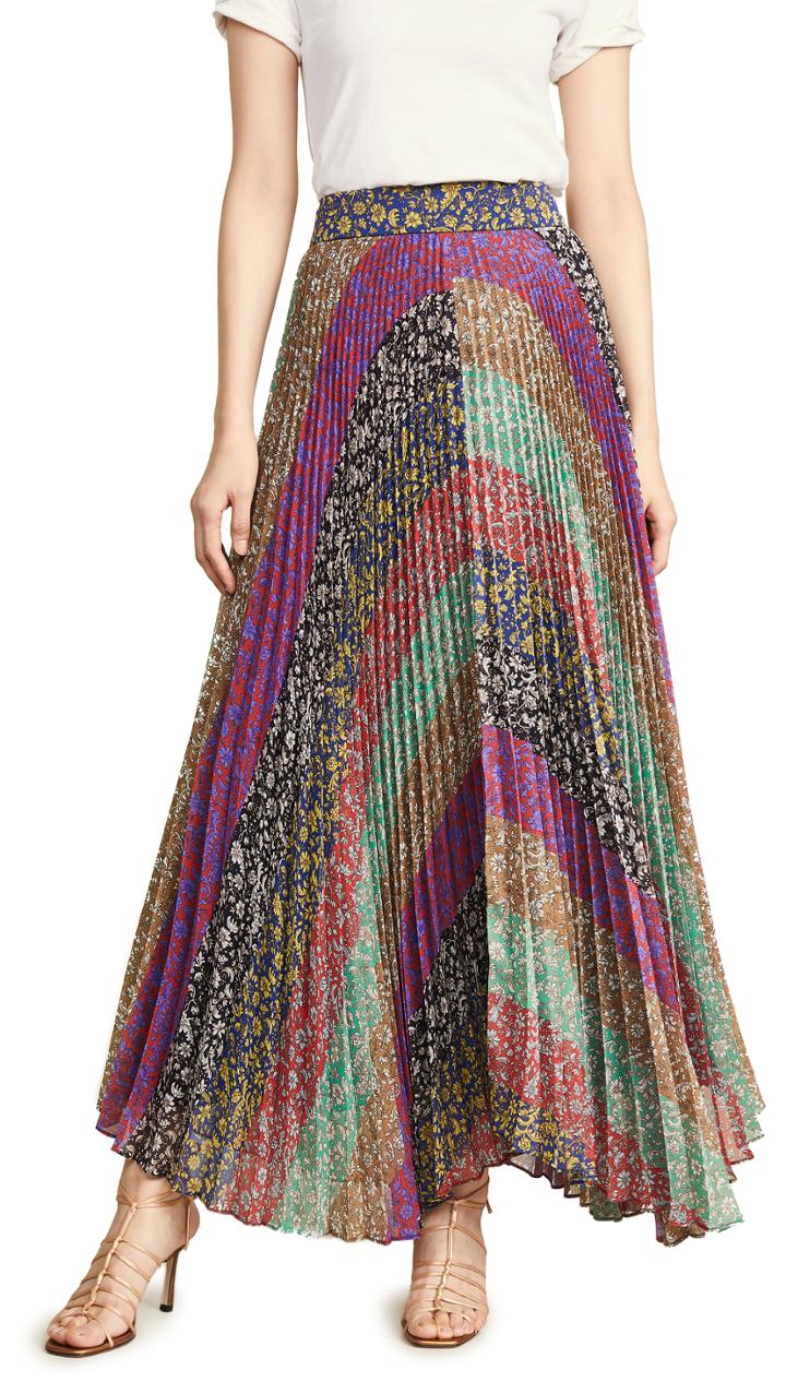 Alice Olivia Katz Sunburst Pleated Maxi Skirt