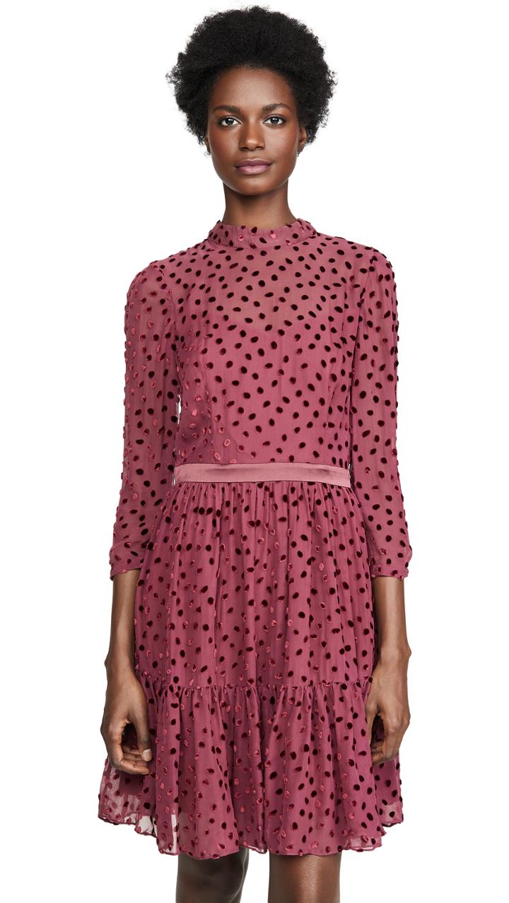 Rebecca Taylor Long Sleeve Velvet Dot Dress