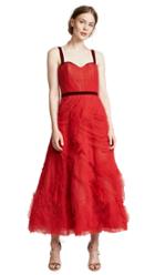 Marchesa Notte Pleated Scalloped Tiered Gown