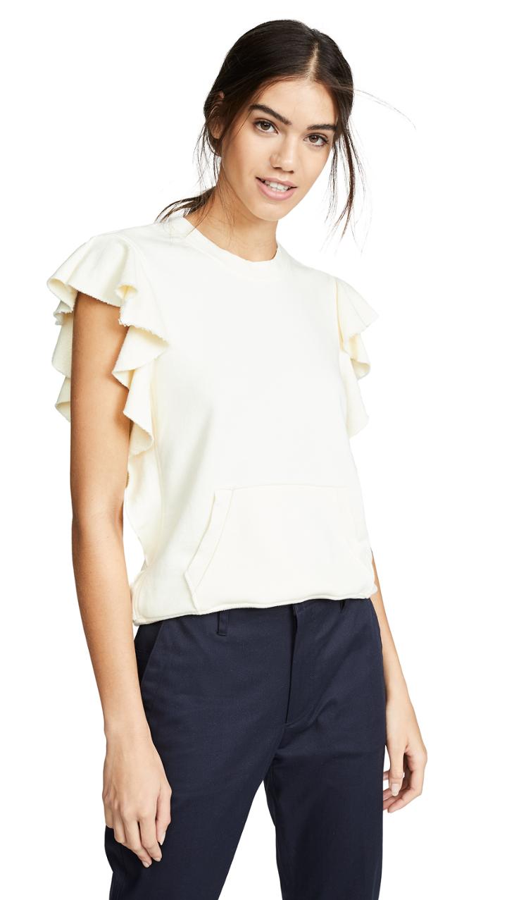 David Lerner Raw Hem Ruffle Pullover