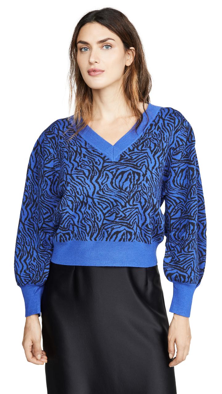 Moon River V Neck Balloon Sleeve Sweater