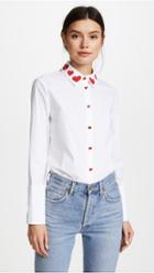 Alice Olivia Darwin Embroidered Cropped Button Down Shirt