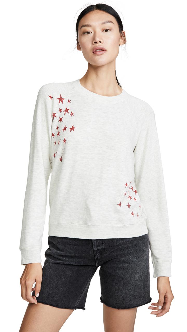Monrow Supersoft Vintage Raglan Pullover With Faded Stars