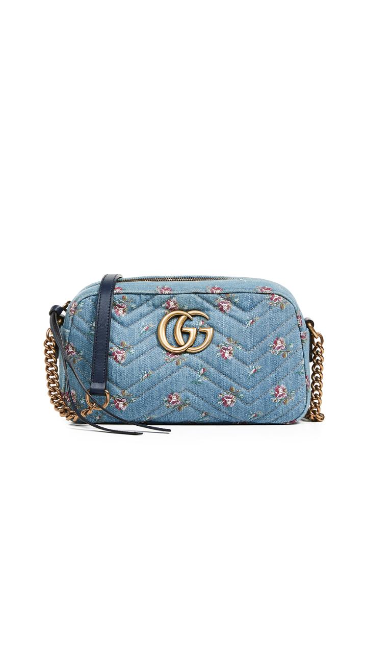 What Goes Around Comes Around Gucci Blu Denim Flower Marmont Shoulder Bag