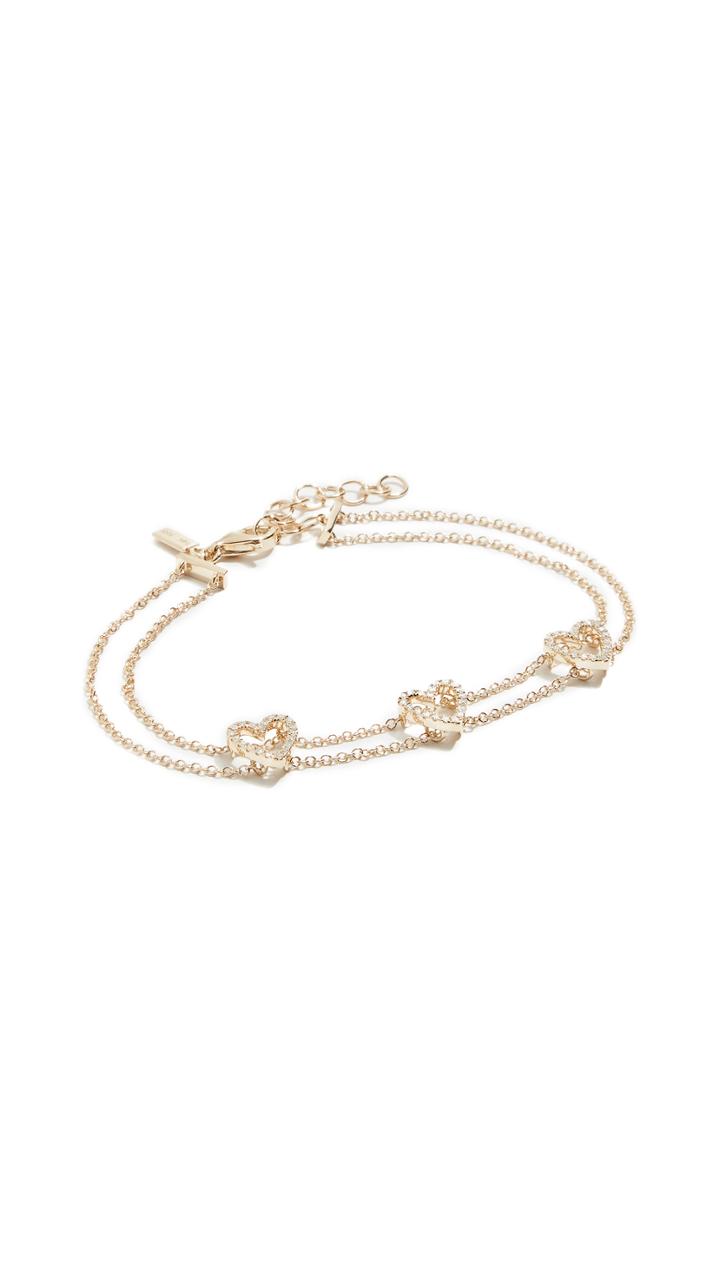 Ef Collection 14k Diamond Triple Open Heart Bracelet