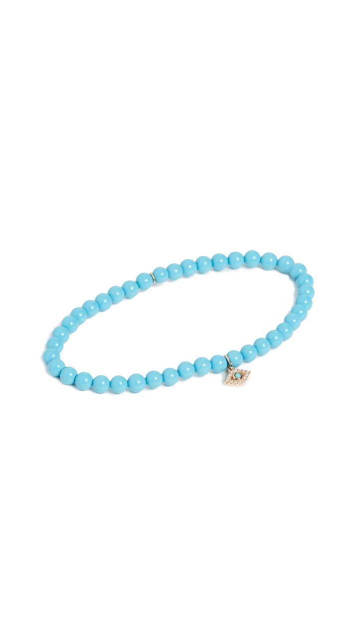 Sydney Evan 14k Gold Turquiose Beaded Evil Eye Charm Bracelet