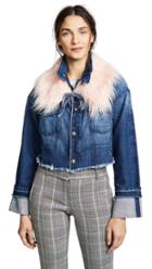 Tortoise Marco Cropped Denim Jacket With Removable Faux Fur Collar
