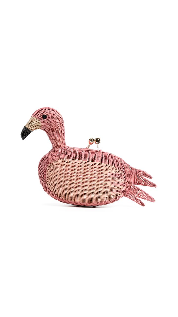 Serpui Marie Flamingo Wicker Clutch