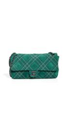 What Goes Around Comes Around Chanel Green Suede Stitch Jumbo