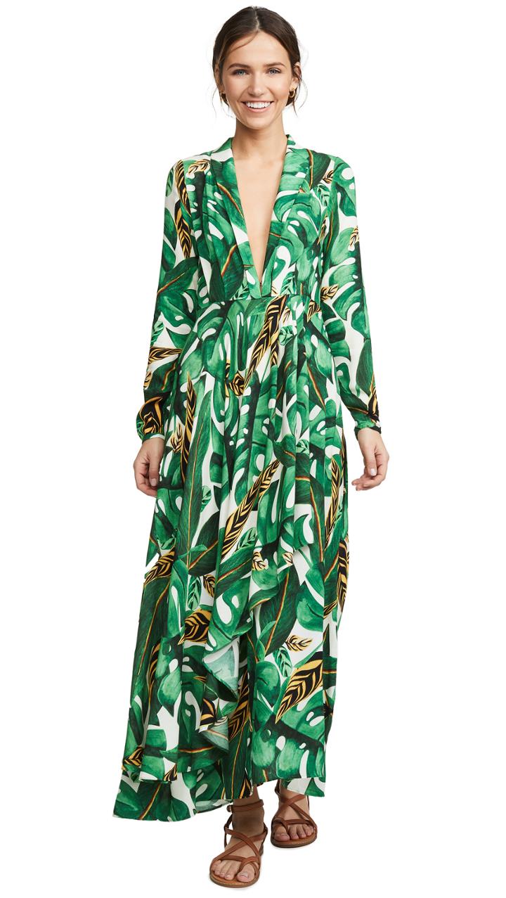 Farm Rio Max Amazonia Long Sleeve Wrap Dress