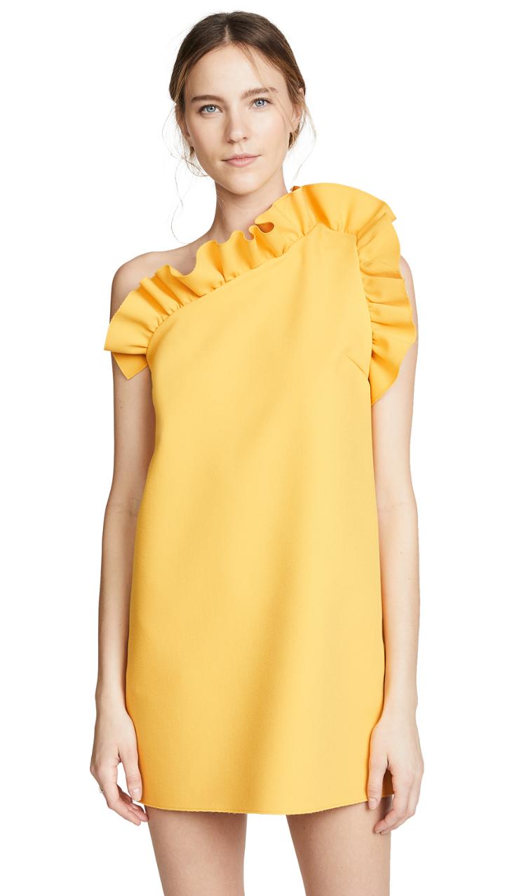 Msgm One Shoulder Ruffle Dress