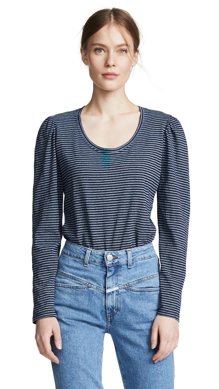 La Vie Rebecca Taylor Long Sleeve Striped Jersey Tee