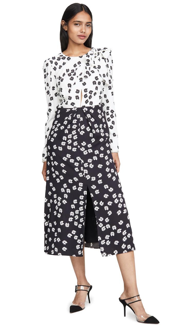 Self Portrait Crepe Daisy Printed Dress