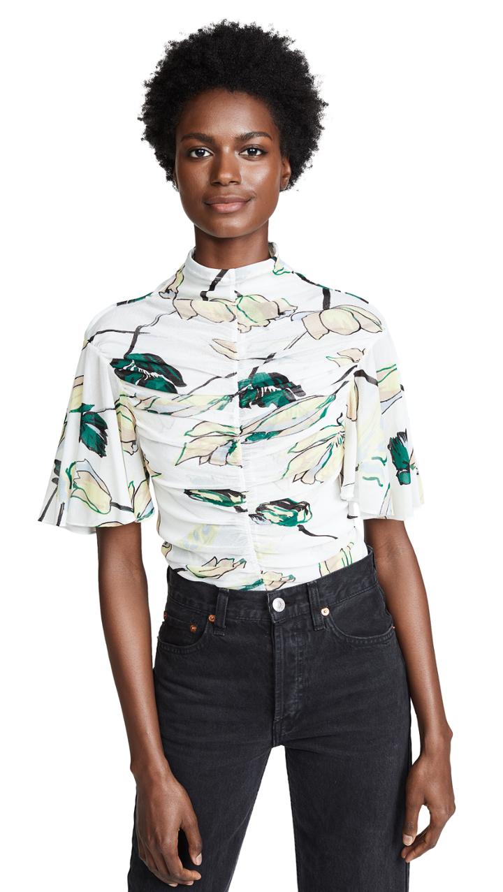Diane Von Furstenberg Flutter Sleeve Ruched Blouse