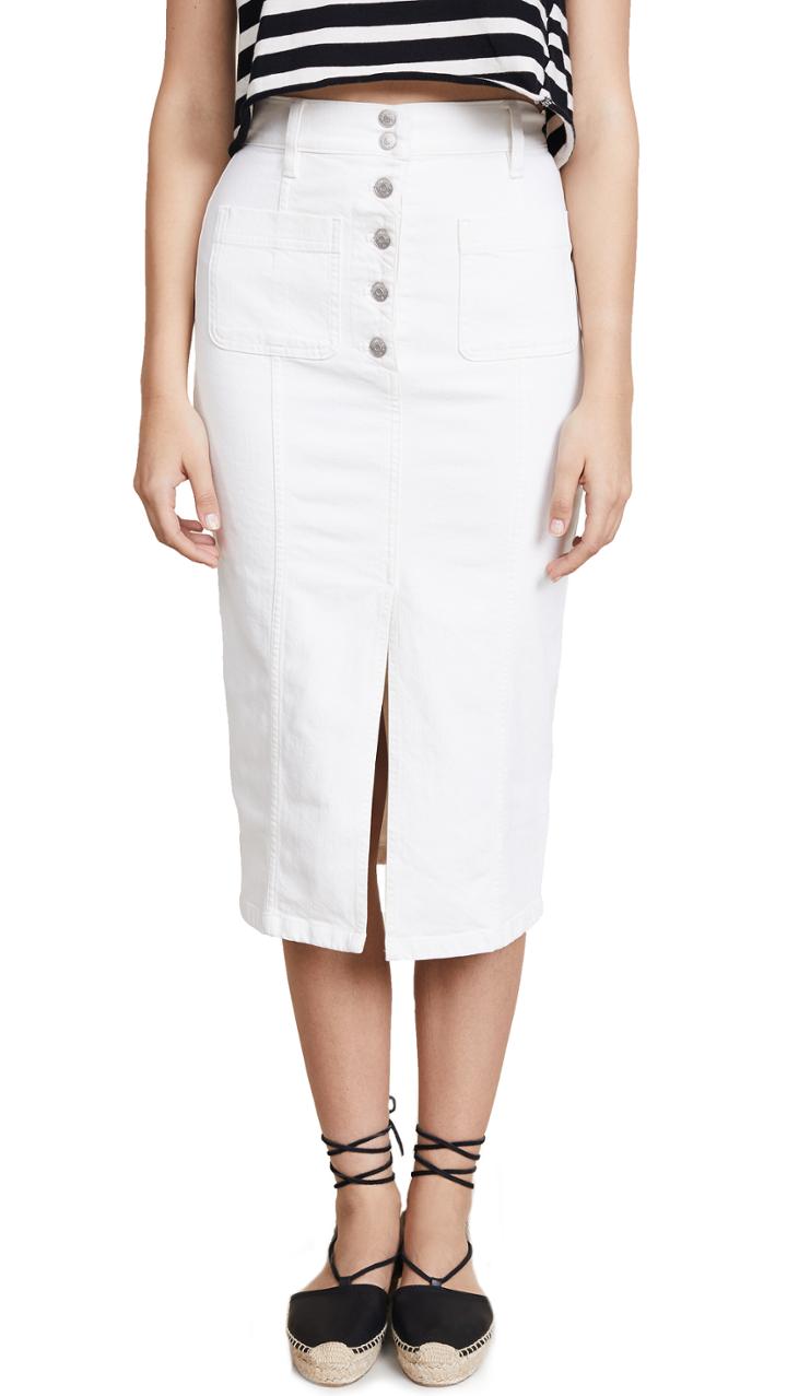 Madewell White High Slit Jean Skirt