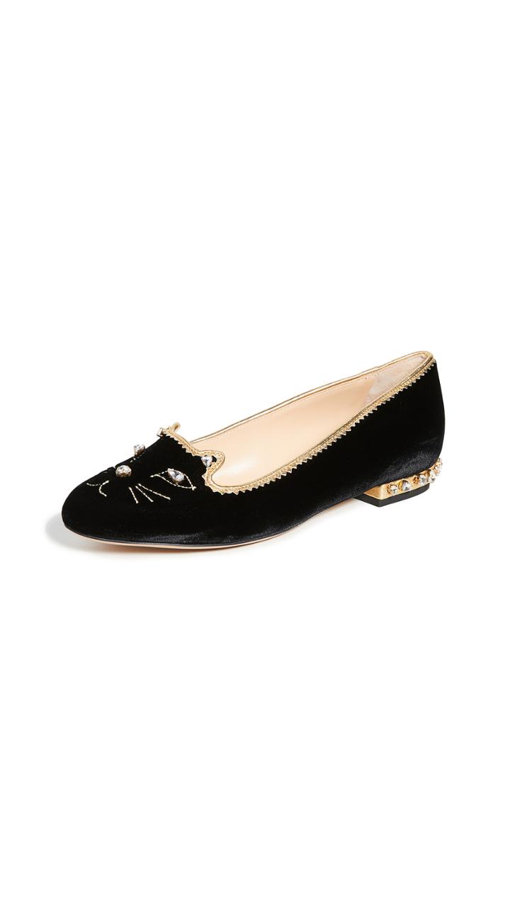 Charlotte Olympia Strass Kitty Flats