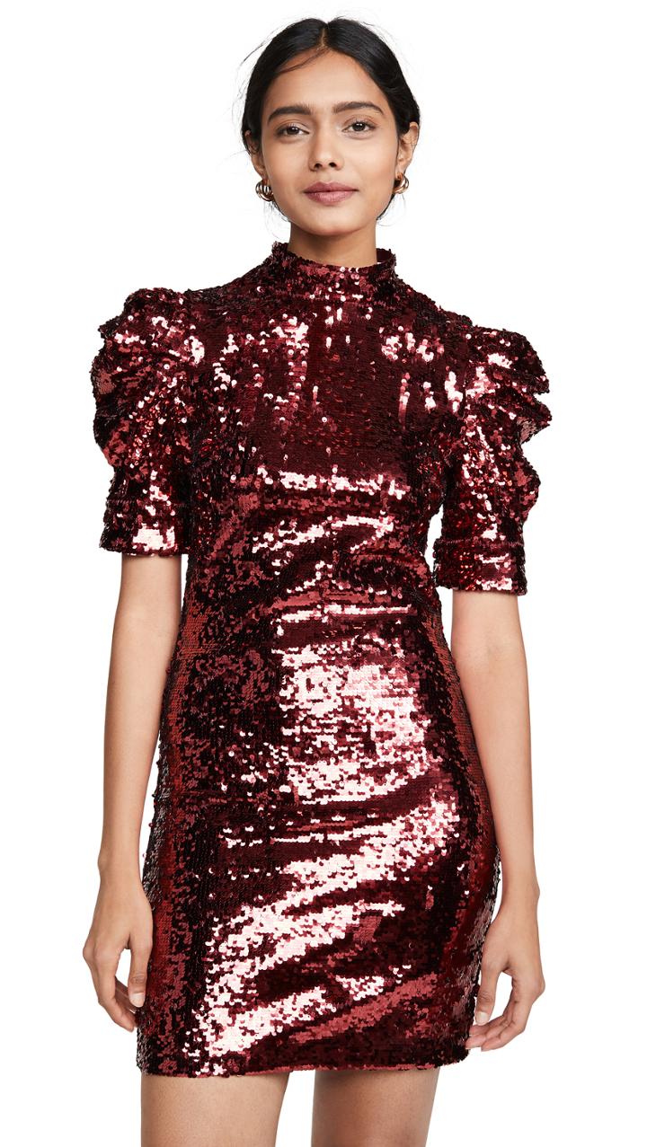 Alice Olivia Brenna Sequin Fitted Puff Sleeve Dress