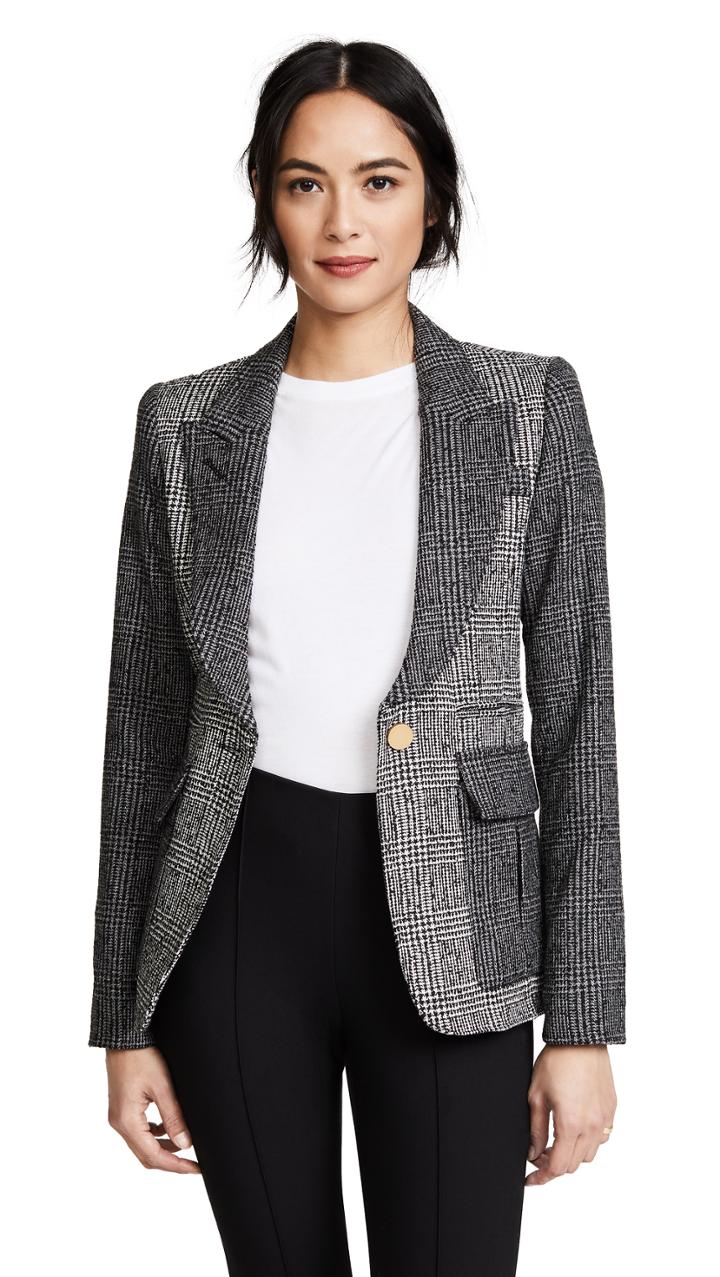 Smythe Mixed Plaid Peaked Lapel Blazer