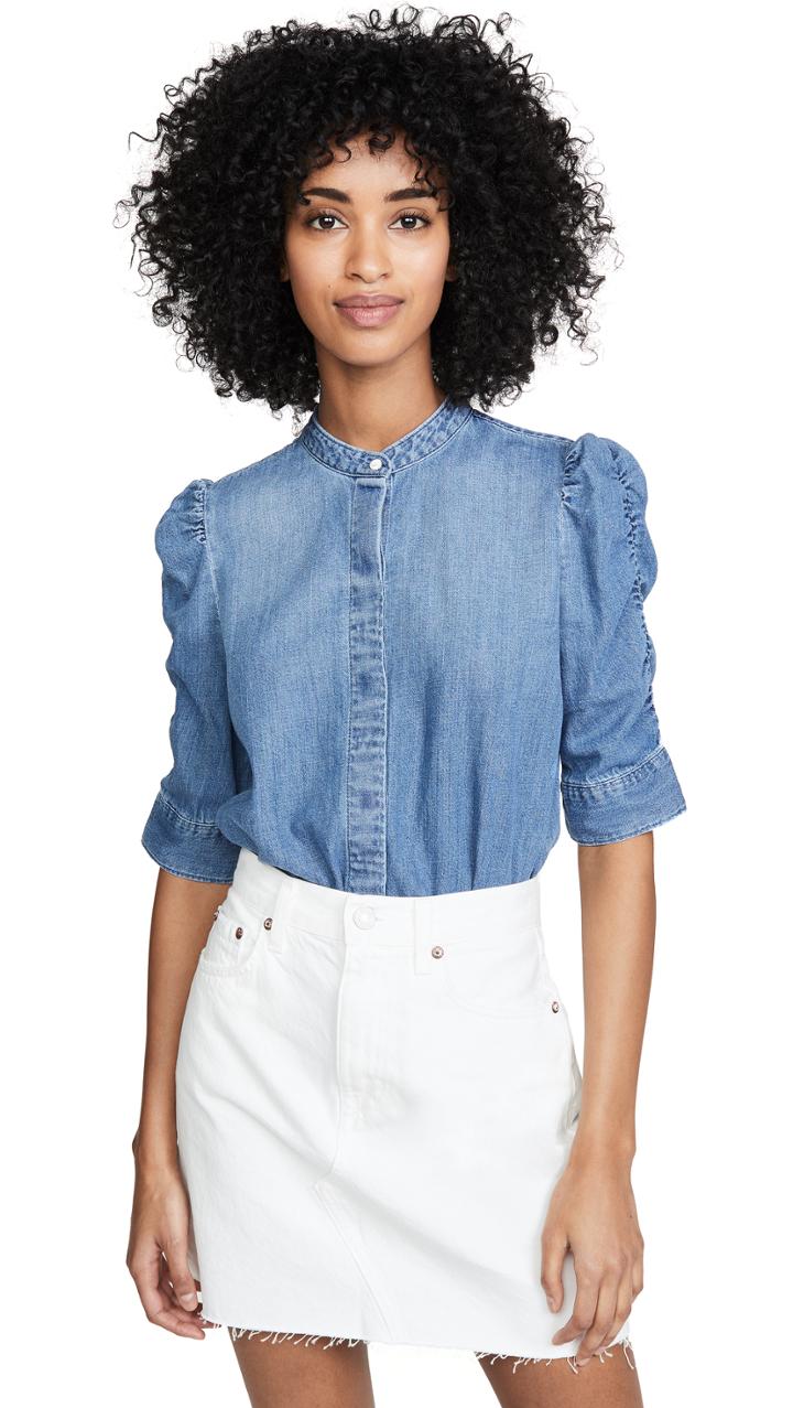 Frame Shirred Sleeve Button Up
