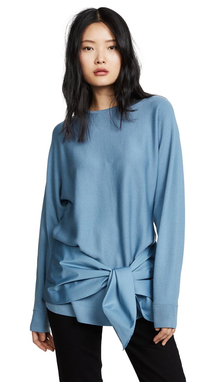 Tibi Tie Peplum Woven Back Pullover