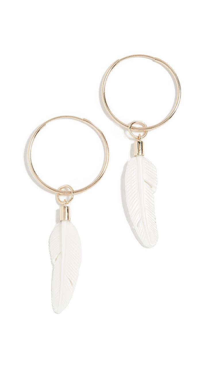 Jacquie Aiche 14k Feather Charm Small Tube Hoop Earrings
