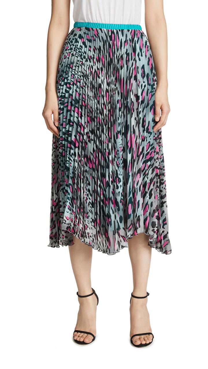 Loyd Ford Pleated Leopard Skirt