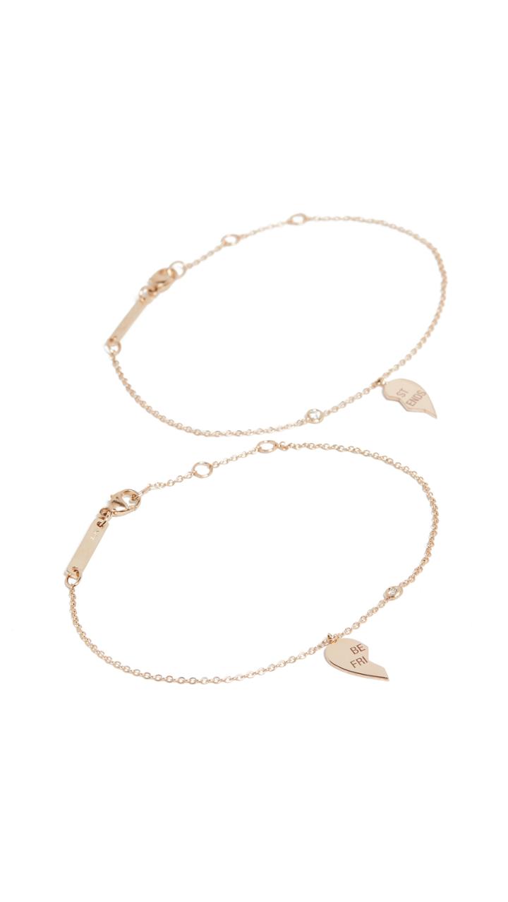 Zoe Chicco 14k Gold Medium Best Friends Split Heart Charm Bracelets