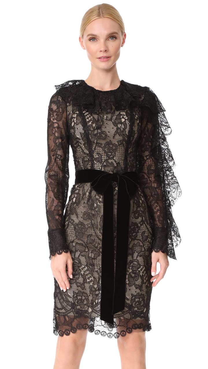 Monique Lhuillier Dress With Ruffle Sleeves