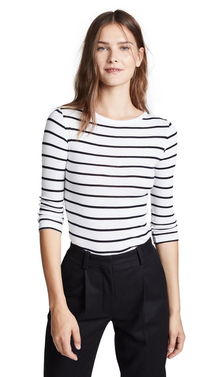 Vince Classic Stripe Crew Neck Top