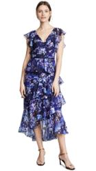 Marchesa Notte Flutter Sleeve V Neck Floral Gown