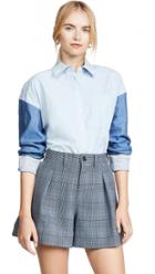 Derek Lam 10 Crosby Cropped Denim Sleeve Button Down Shirt