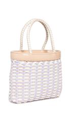 Solid Striped Small Woven Tote Bag